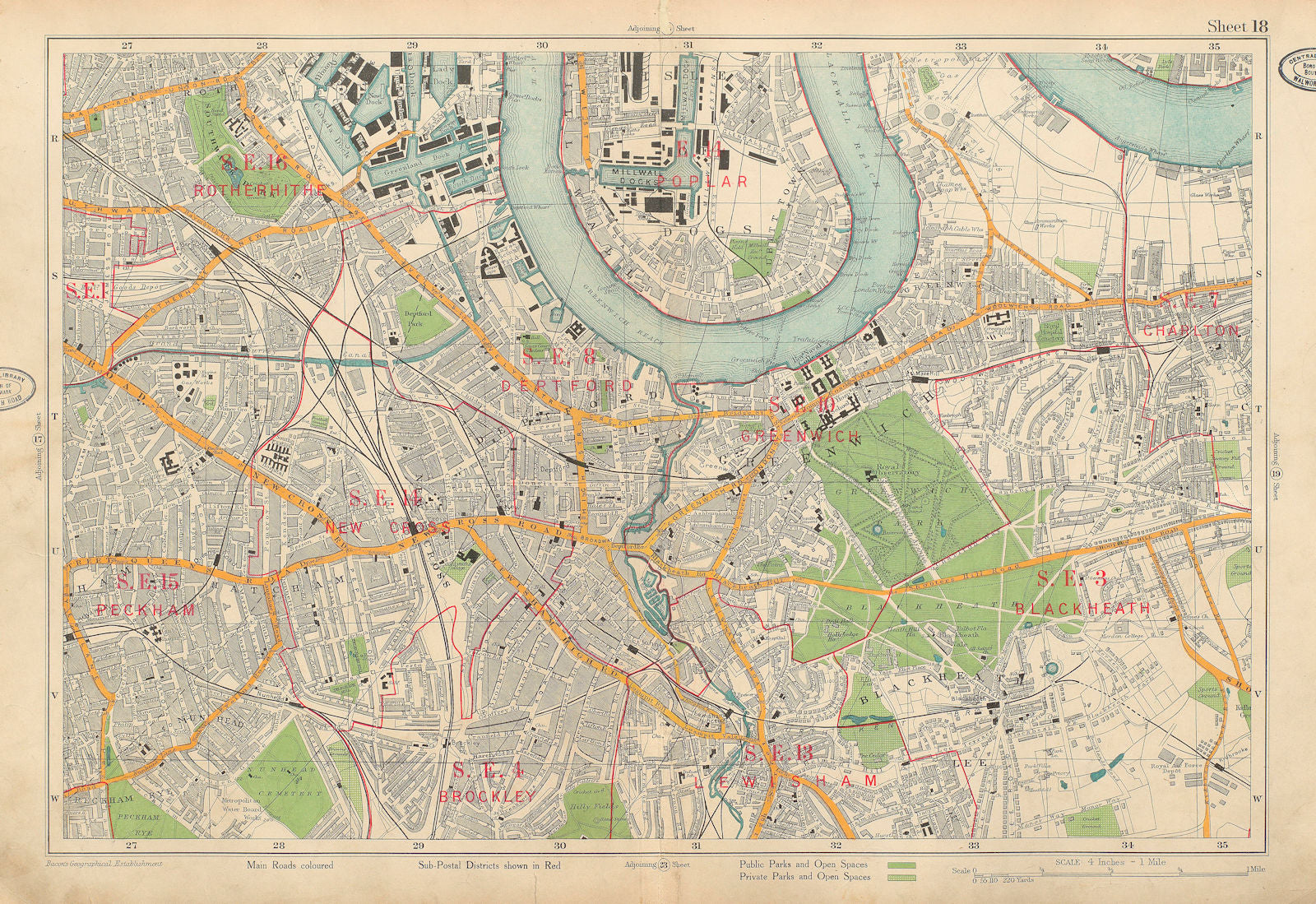 GREENWICH Blackheath Lewisham Deptford New Cross Rotherhithe. BACON 1934 map